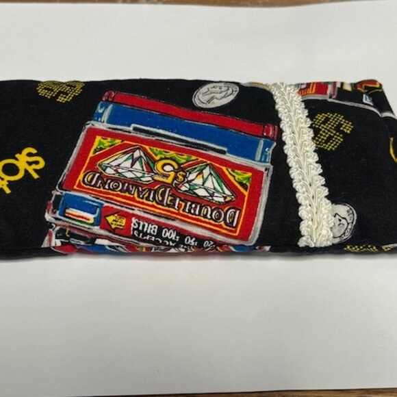 Handmade Money Pattern Padded Fabric Eyeglasses Soft Case Black 7"x3.5" - Picture 6 of 11